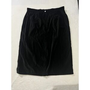 Venezia Jeans Vintage Black Velvet Midi Skirt Front Slit Size 26 Elegant Classic
